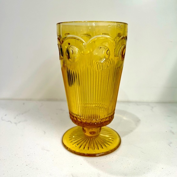Yellow Bartlett Collins Manhattan Bullseye Cane Footed Vintage Drinking Glass